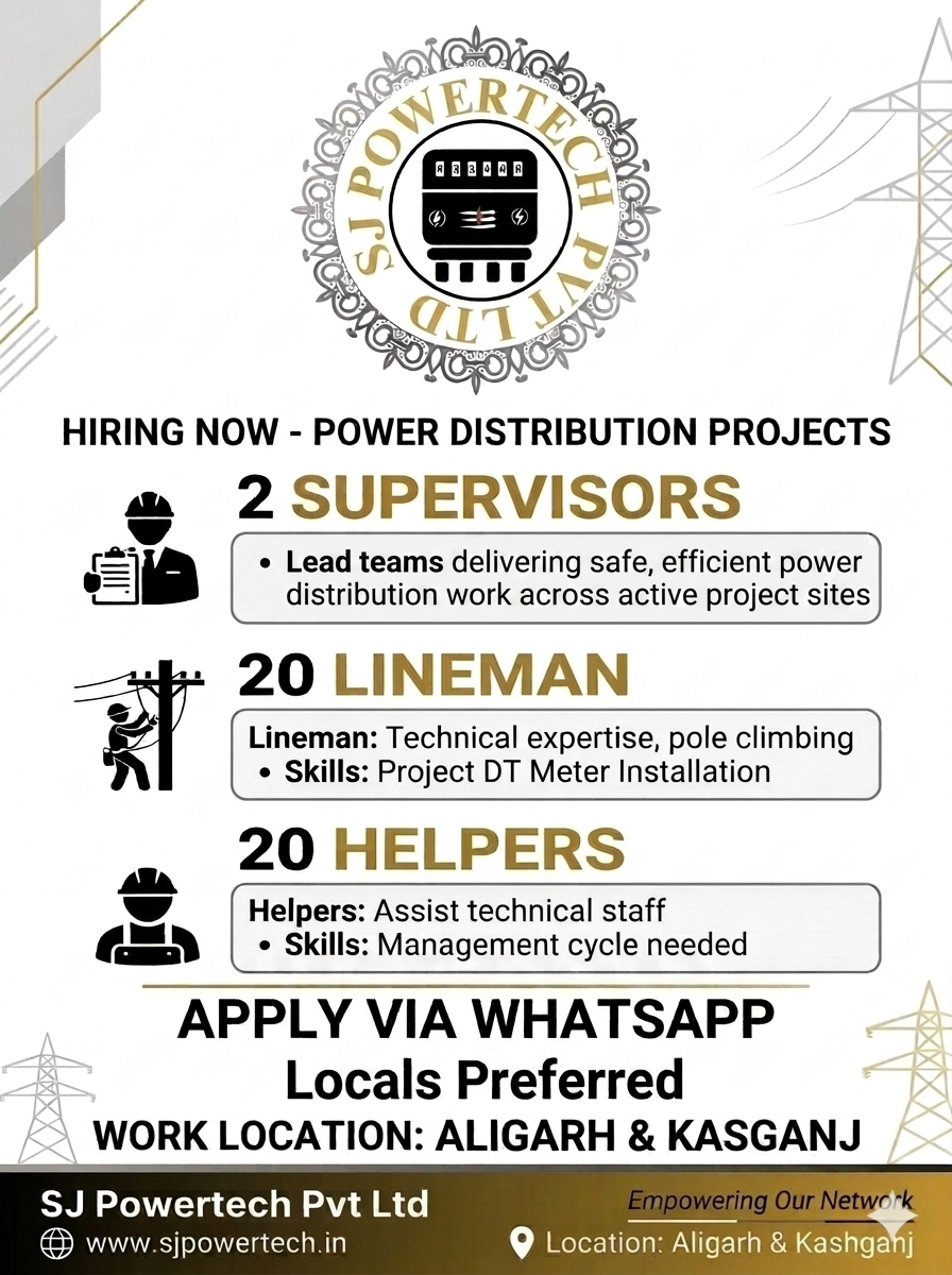 SJ Powertech hiring for Aligarh and Kasganj